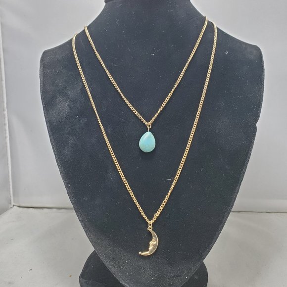 Banana Republic Jewelry - Banana Republic gold crescent moon with turquoise stone gold layered necklace